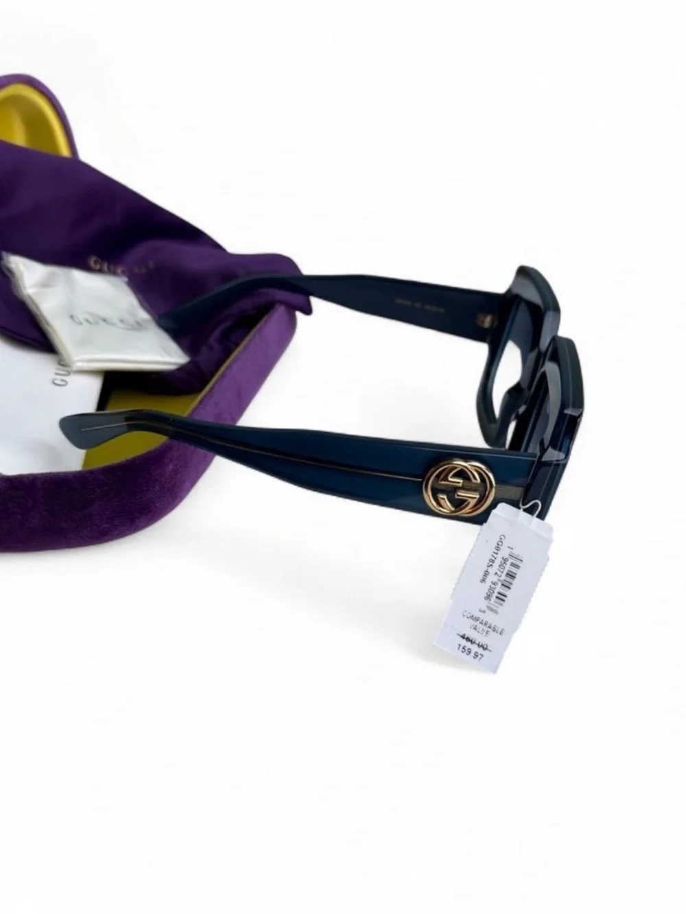 Gucci Oversized Navy Square Sunglasses with Gold Temples